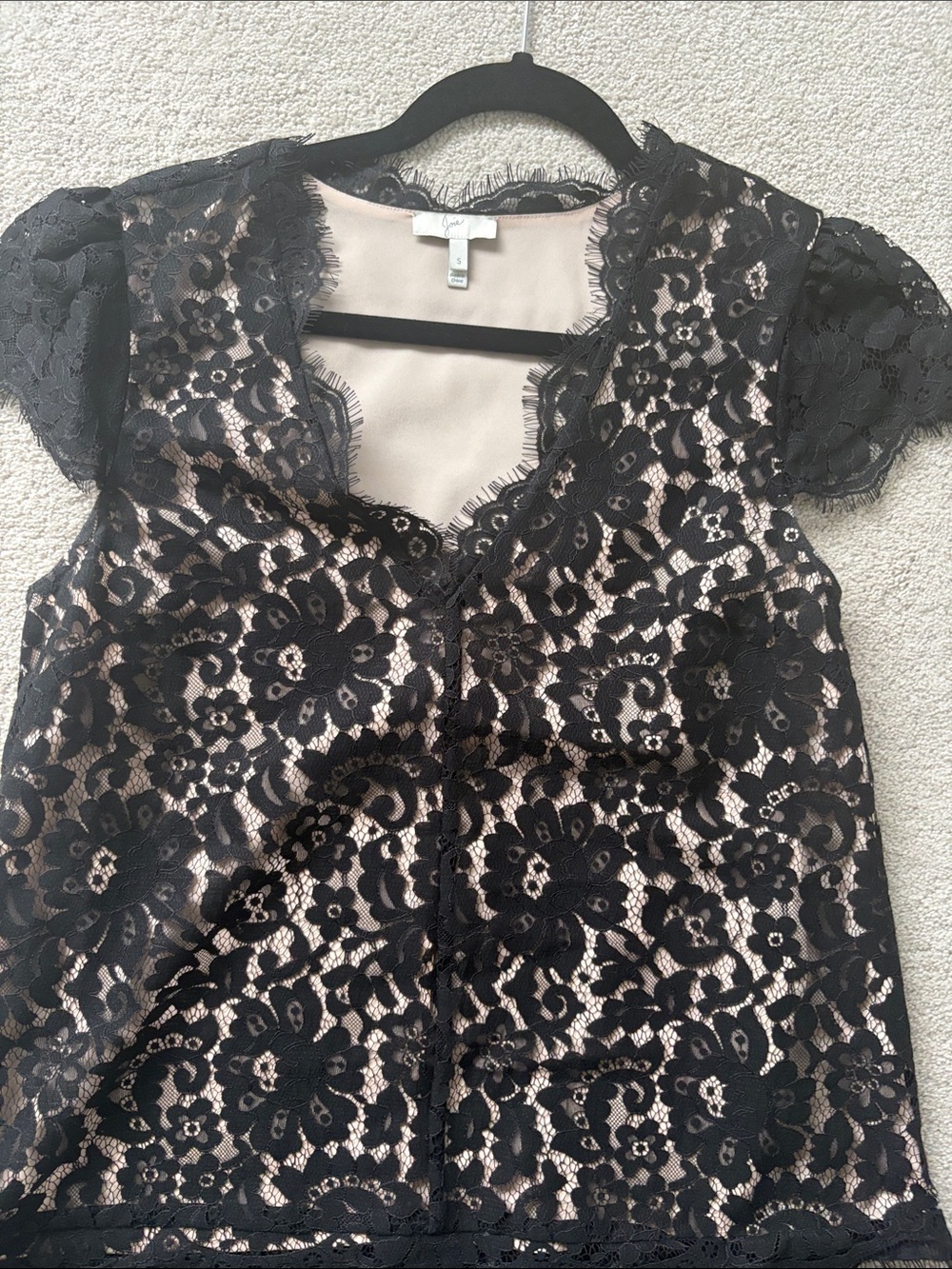 Joie Black Lace Overlay Top with Nude Lining